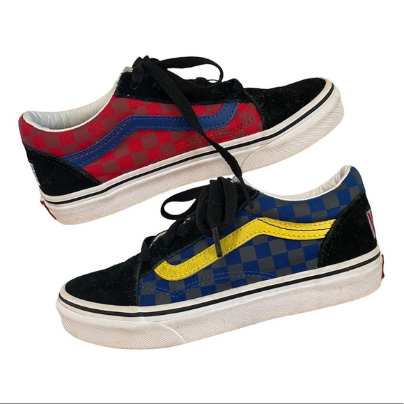 color block checkered vans